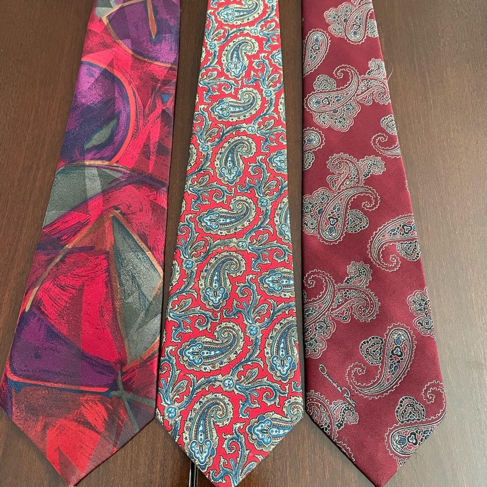 Men’s ties group of 3 burgundy,  red & purple